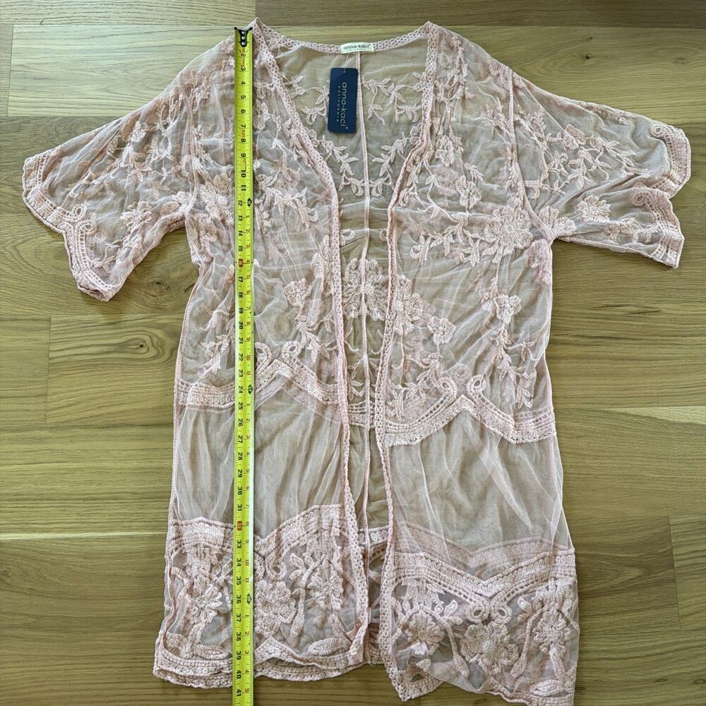 NWT Anna-Kaci Lace Sheer Kimono Cardigan Embroidered Floral Duster Boho Coquette - Picture 12 of 13